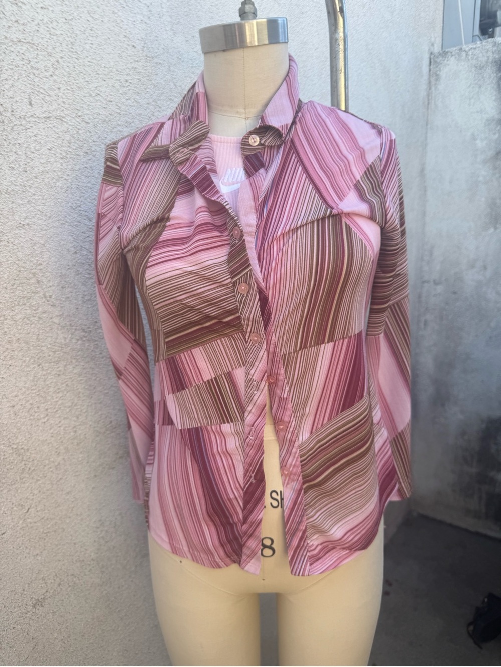 iris Pink and Brown Striped Button-Down Shirt